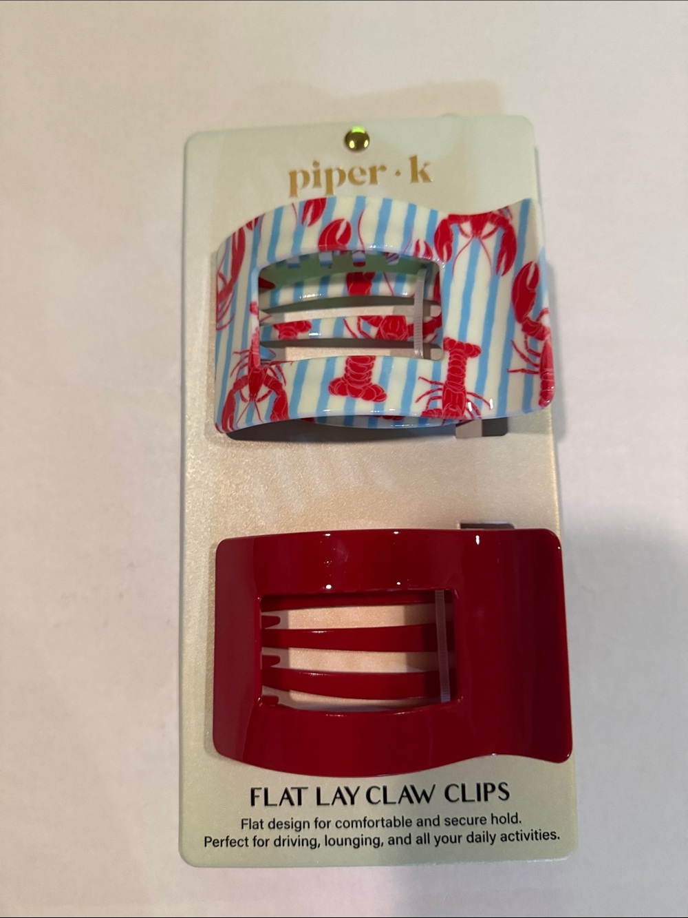 Piper Red & White Blue Striped Lobster Print Hair Claw Clips